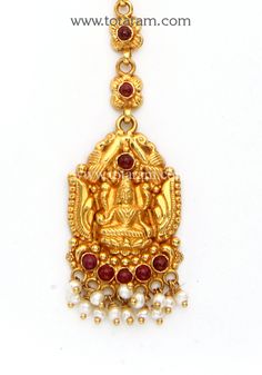 22 Karat Gold 'Lakshmi' Maang Tikka With Pearls & Beads - Papidi Billa (Temple Jewellery) - 235-GT459 - in 5.200 Grams for USD $486.19. 
Made in India by Totaram Jewelers Online this product is in Gold - 22 Karat BIS Hallmark 916 KDM Gold  & is an excellent gift for Adult - Women. Ships fully insured with secured guaranteed delivery for free with your order over $250 from New Jersey USA & comes with 30 days exchange policy. 22k Gold Temple Necklace With Tilla For Puja, Yellow Gold Temple Jewelry Tikka For Festive Occasions, Festive Yellow Gold Tikka In Temple Jewelry Style, Festive Yellow Gold Temple Jewelry Tikka, Yellow Gold Chandbali Temple Necklace For Puja, 22k Gold Temple Jewelry Tikka With Tilla, 22k Gold Meenakari Temple Necklace For Puja, 22k Gold Temple Jewelry Tikka As Gift, 22k Gold Temple Tikka As A Gift