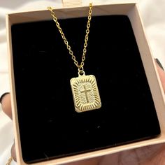 This necklace features a square cross necklace Chain Size - 2mm  Charm: 25 x 17mm This Jewellery comes in a pouch ready for gifting. Upgrade to box here: https://www.etsy.com/uk/listing/1534147075/add-a-gift-box-to-your-order Please contact us if you require any more information. Images in this gallery may appear bigger than they actually are due to different monitor sizes. Please read descriptions properly for sizes and dimensions. We are a dainty silver jewellery shop. Square Cross Necklace, R Square Gold Pendant, Jesus Necklace, Necklace Cross, Square Necklace, Dope Jewelry, Jewellery Shop, Medallion Necklace, Square Pendant, Gold Pendant Necklace