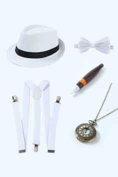 ZAPAKA White 1920s Accessories Set for Men Great Gatsby Themed Party Gatsby Attire, Great Gatsby Outfit, Great Gatsby Accessories, Gatsby Outfit, 20s Costume, Gatsby Party Dress, Gatsby Accessories, 1920s Accessories, Accessories Man