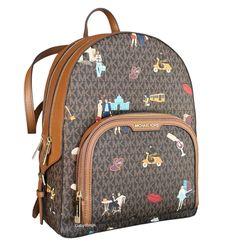 Backpack: Size: Large 12 in x 15 in x 5 in Color: Brown Multi Gold-tone Hardware 2-zipped Departments 1 front outside zipped Pocket 2 inside (1 zipped) pockets Women's Backpack, Light Backpack, Studded Bag, Medium Backpack, Large Leather Tote, Gold Bag, Zipped Bag, Navy Leather, Michael Kors Accessories