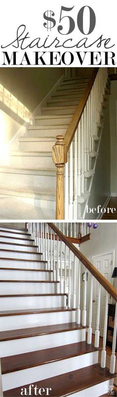 the stairs before and after being painted white