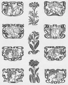 some art nouveau designs in black and white