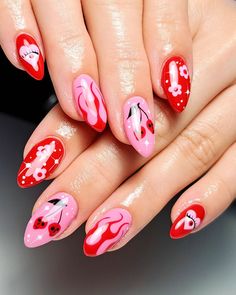 Toutes les publications • Instagram Love You Nails, Red Pink Nails Design, Pink Red Nail Art, Cool Design Nails, Nail Gel Ideas, Pink And Red Nail Art, Red And Pink Nail Designs, Red And Pink Nails Ideas, Pink Nails Design Ideas