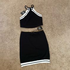 Young & Reckless Two Piece Set New With Tags! May Need Additional Cleaning, Refer To Pictures Both Are Size Medium Tags: Reformation, Free People, Anthropologie, Hollister, Artizia, Abercrombie & Fitch, Aeropostale, Urban Outfitters, Shein, Lulu’s, Zara, Gucci, Topshop, Forever 21, Dolce & Gabbana. Fitted Black Sets For Day Out, Chic Black Day Out Sets, Spring Black Sets For Night Out, Black Sets For Spring Night Out, Black Sets For Night Out In Spring, Asymmetrical Skort, Skort Romper, Orange Pants, Womens Wide Leg Pants