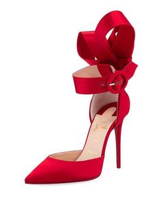 X44TG Christian Louboutin Raissa Satin Red Sole Sandals Red Louboutin Heels, Christian Louboutin Outlet, Louboutin Heels, Stunning Shoes, Pumps Heels Stilettos, Bow Sandals, Kinds Of Shoes