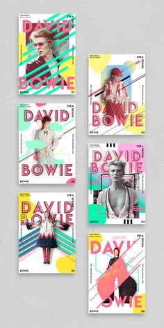 three different posters with the same image on them, one for david bowie and the other for david bowe