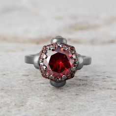 Vampire Gothic Engagement Ring Red Garnet Skull Ring Womens Red Halloween Ring, Gothic Ruby Promise Ring, Red Rings For Halloween Gift, Red Ring Jewelry For Halloween, Gothic Red Ruby Promise Ring, Gothic Round Ruby Jewelry, Gothic Red Gemstone Jewelry, Red Gothic Gemstone Jewelry, Gothic Ruby Jewelry