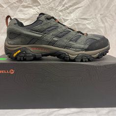 Merrell Moab 2 Vent Beluga Gray Leather Hiking Trail Shoes. J06015 Men’s Size 9 Condition Is New With Box. Please View Pictures. Gray Trail Running Shoes With Branded Insole For Outdoor, Gray Low-top Hiking Boots For Walking, Gray Low-top Sneakers For Outdoor Work, Gray Leather Walking Shoes With Vibram Sole, Gray Walking Shoes For Outdoor Activities, Gray Low-top Hiking Boots, Gray Leather Hiking Sneakers, Gray Lace-up Sneakers For Outdoor Work, Gray Outdoor Sneakers With Ortholite Insole