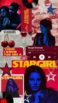 the cover art for stargirl is shown in red, white and blue with an image of