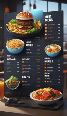 a menu with different types of food on it