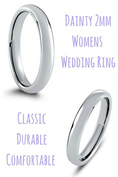 two wedding rings with different sizes and colors on the side, one is white gold