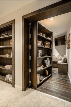 an open bookcase with many books in it