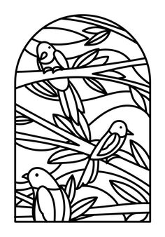 a black and white drawing of birds flying over the water with palm trees in the background