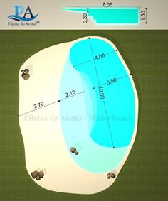 a blue pool is shown with measurements for it