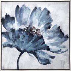 an abstract painting of a blue flower on a white background