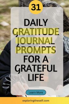 a person sitting on a bench with text overlay reading 31 daily gratitude journals for a grateful life