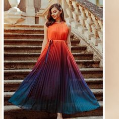 Beautiful Ombr Chic Wish Maxi Dress. No Flaws. Brand New. Very Flowy, Can Fit Up To An Xl. Bundle With More In My Closet! Women Vacation, Ombre Prom Dresses, Chic Birthday, Ombre Dress, Orange Ombre, Weird Fashion, Dream Dresses, Pleated Maxi Dress, Elegant Party