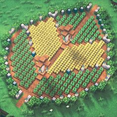 an aerial view of a farm with many crops and trees in the middle of it