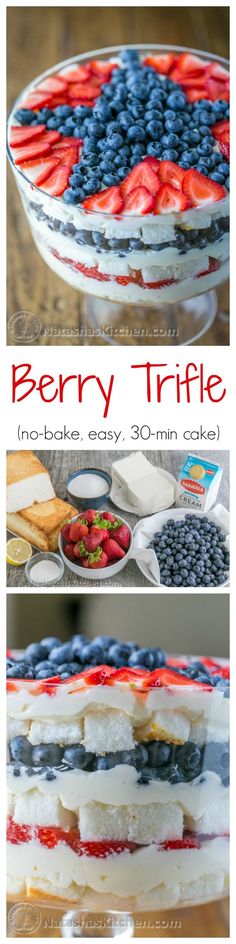 an american flag cake with berries and blueberries in the middle, on top of a plate