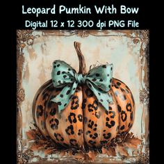 a painting of a leopard print pumpkin with bow