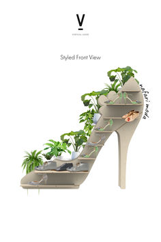 a high heeled shoe with plants growing on the top and bottom part of it