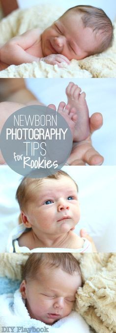 the newborn baby is laying down on his side and looking up at the photographer's hand