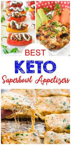 the best keto super bowl appetizers are on display in this collage