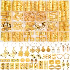 PRICES MAY VARY. 【Value Hair Accessories Set】: You will receive 236pcs braid hair accessories with storage box, hair accessories come in 25 most irresistible styles and sizes . 12x hair pendants (butterfly, maple leaf, shell, pearl, heart), 20x DIY hair accessories (star, heart),10x rhinestone headbands, 15x leaf headbands, 10x hollow gold hair accessories, 2x gold snake headband rings, 62x braid rings (hair rings, braid accessories, layered scratch rings), 105x gold dreadlock cuffs, a pack of l Charms For Braids, Carnival Hairstyles, Hair Jewelry For Braids, Hair Braid Beads, Silver Hair Accessories, Braid Accessories, Hair Charms, Rave Hair, Dreadlock Accessories