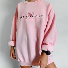 Womens Printed Sweatshirt with Long Sleeves Wq42 Spring Sweater With Text Print And Relaxed Fit, Spring Relaxed Fit Sweater With Text Print, Casual Pink Sweater With Text Print, Pink Winter Tops For College, Pink Crew Top For Spring, Pink Casual Sweater For College, Pink Crew Neck Top For Spring, Casual Pink Sweater For College, Trendy Text Print Spring Sweater