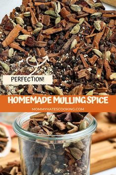 homemade mulling spice recipe in a glass jar with cinnamons and cloves