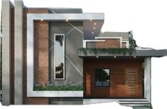 an architectural rendering of a house with plants growing on the roof and stairs leading up to it