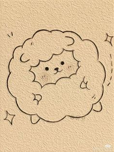 a drawing of a sheep with its head in the clouds