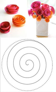 paper flowers in a vase and cut out circles