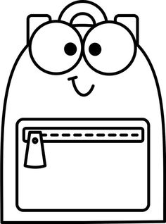 a black and white drawing of a backpack with eyes on the front, looking up at something