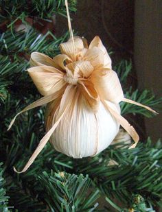 an ornament hanging from a christmas tree