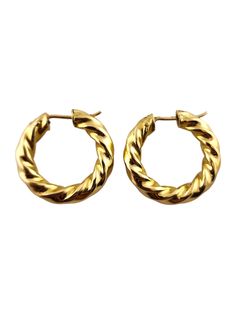 18 Karat Yellow Gold Twisted Hoop Earrings This gorgeous set of twisted Hoop Earrings were meticulously crafted from 18K yellow gold for a stunning finish! Diameter: 25.2mm  Width: 4.7mm Weight: 4.0 dwt/ 6.2 g Hallmark: 750 77 AR Very good condition, professionally polished.  Will come packaged in a gift box or pouch (when possible) and will be shipped U.S. Priority Mail Insured. MM080224/17KCS Twisted Gold Plated Yellow Gold Hoop Earrings, Twisted Yellow Gold Hoop Earrings, Tarnish Resistant, Twisted Hoop Earrings, Fine Jewellery Earrings, Jewelry Earrings Hoops, Priority Mail, Gold Jewelry, Jewelry Watches, Gift Box