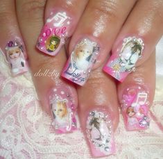 Instagram; dollzby Kawaii Nail Art, Edgy Nails, Kawaii Nails, Cute Nail Art, Hot Nails, Long Nails, Nail Inspo, Pretty Nails, Cute Nails