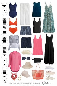 an assortment of clothing and accessories for women