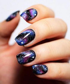 Acrylic Nail Art Designs, Galaxy Nail, Galaxy Nail Art, Purple Nail Art, Elegant Nail Art, Purple Nail Designs, Galaxy Nails, Purple Nail, Nail Tattoo