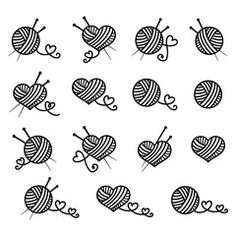 the knitting needles and balls of yarn are drawn in black ink on a white background