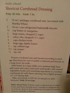 a recipe for shortcut cornbread dressing with instructions