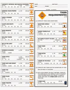 the tiger's rules are in an orange and white printable version with instructions for each