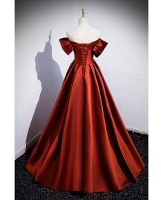 Get 10% off now! Buy simple red satin long off the shoulder evening gown dress  at cheap price online. Free stable shipping and pro custom service since 2009. Red Satin Dress For Prom, Red Satin Dress For Prom Season, Red Satin Finish Evening Dress For Prom, Red Satin Dress For Prom Season Banquet, Red Satin Dress For Banquet During Prom Season, Red Satin Dress For Gala And Prom Season, Red Floor-length Satin Prom Dress, Elegant Red Satin Ball Gown, Satin Off-shoulder Gown For Prom Season