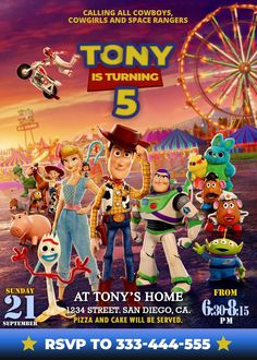 Toy Story Birthday Invitation Toy Story 5th Birthday, Toy Story 4 Birthday Party, Toy Story 4 Birthday, 4 Birthday Party, Junior Express, Story Invitation, 4th Birthday Invitation, Birthday Party Locations, Toy Story Invitations