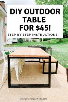 an outdoor table for $ 4 is shown with the words diy outdoor table for $ 5