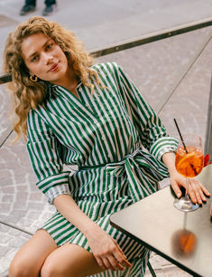 Meet the Retro Stripe print from Katie Kime. This contrast stripe evokes nostalgia through its playful color combinations and classic vibe, adding to the sunny feeling of this fan-favorite pattern. Spring Workwear Dresses With Contrast Stripes, Summer Long Sleeve Shirt Dress With Vertical Stripes, Chic Spring Dresses With Contrast Stripes, Chic Striped Shirt Dress For Vacation, Summer Workwear Shirt Dress With Striped Collar, Long Sleeve Shirt Dress With Striped Collar For Summer, Elegant Striped Shirt Dress For Vacation, Spring Day Out Dress With Striped Collar, Chic Summer Shirt Dress With Vertical Stripes