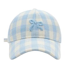 light-blue-gingham-striped-checkered-plaid-patterned-bow-coquette-sun-hat-baseball-trucker-cap-snapback-adjustable-spring-2024-summer-preppy-style-coastal-granddaughter-hamptons-beach-tropical-vacation-seaside-cape-cod-chic-trendy-women-ladies-girls-aviator-nation-loveshackfancy-fillyboo Bow Graphic, Blue Gingham, Blue Bow, Beach Accessories, Caps For Women, Baseball Hat, Bright Color, Sun Hats, Baseball Cap