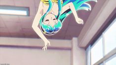 a cartoon character hanging upside down in the air with her hands on her hips and legs spread out