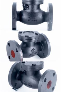 three different views of the same pipe head and flange, with red dots on each side