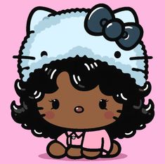 Black Hello Kitty Character, Sanrio Art Style, Cartoon Profile Pics Christmas, Cute Black Characters, Pfp Black Girls Cartoon, Cute Characters Design, Girly Cartoons Aesthetic, Easy To Draw Cartoon Characters, 2020 Pfp Aesthetic